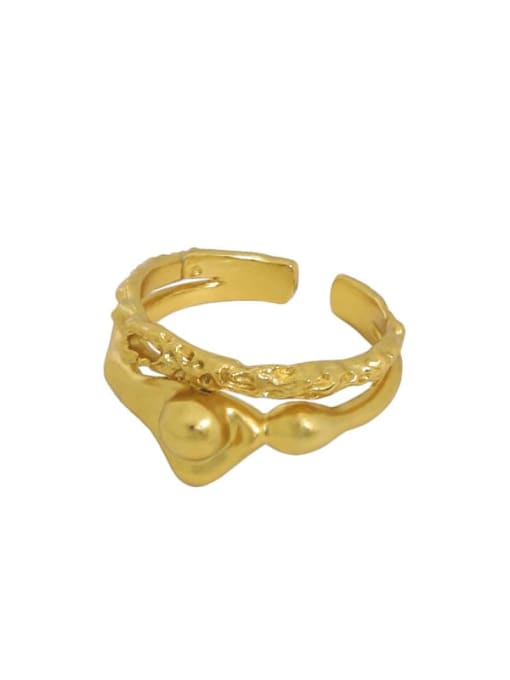 Gold [14 adjustable] 925 Sterling Silver Bead Irregular Vintage Band Ring